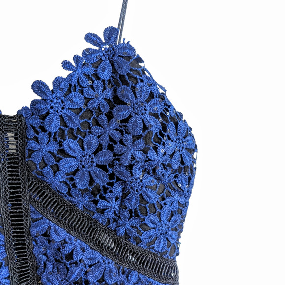 Self-Portrait Lace Double Peplum Tiered Pleated Navy Blue Midi Dress Size 2 - Picture 7 of 11